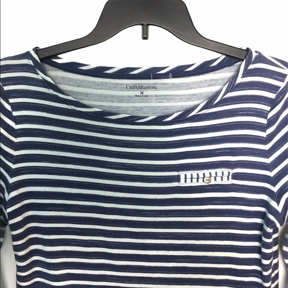 Women’s Croft Barrow M Medium 8 - 10 Crewneck Shirt Striped Navy White NWOT - Picture 4 of 8